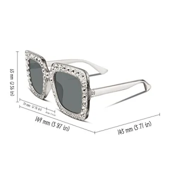 FEISEDY Women Sparkling Crystal Sunglasses Oversized Square Frame