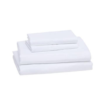 Amazon Basics Lightweight Super Soft Easy Care Microfiber 4 Piece Bed Sheet Set with 14-Inch Deep Pockets, King, Bright White, Solid