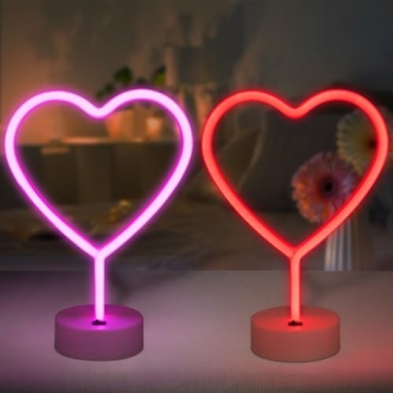 BRIGHTDECK 2 Pack Heart Neon Signs, LED Pink Heart Neon Lights Battery Operated or USB Powered Decor...