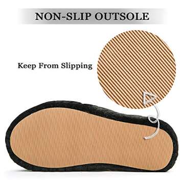DL House Slippers for Women Open Toe, Fluffy Womens Indoor Home Slippers Memory Foam, Comfy Slip On Women's Bedroom Slippers Non-Slip Size 7-8 Black