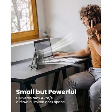 Koonie USB Desk Fan, Strong Wind Ultra Quiet Small Personal Fan with 180° Tilt Folding and 3 Speeds...