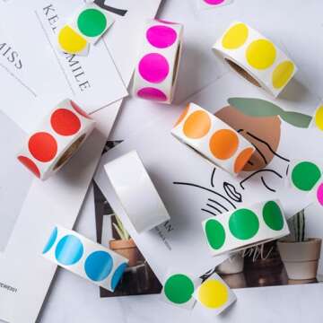 Hoewina 3000Pcs Colored Dot Stickers, 1" Label Sticker Round Color Coding Labels Circle Dots Labels Circle Stickers for Office,Classroom,Family（Etc - 6 Colors, 500 Labels/Roll）