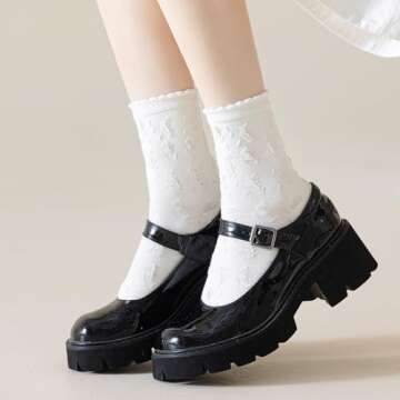 albagu Womens Crew Socks Cotton Casual Socks for Women Cute Floral Girls White Ankle Socks 5 Pack