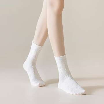 albagu Womens Crew Socks Cotton Casual Socks for Women Cute Floral Girls White Ankle Socks 5 Pack