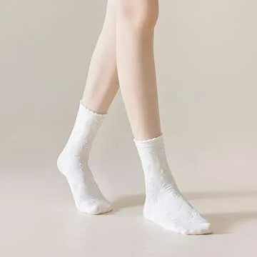 albagu Womens Crew Socks Cotton Casual Socks for Women Cute Floral Girls White Ankle Socks 5 Pack