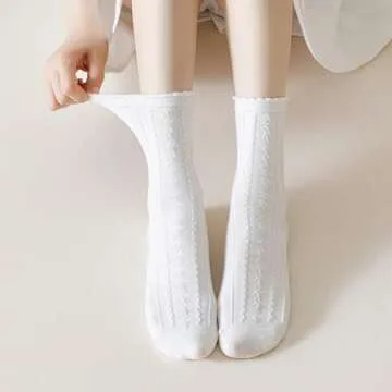 albagu Womens Crew Socks Cotton Casual Socks for Women Cute Floral Girls White Ankle Socks 5 Pack