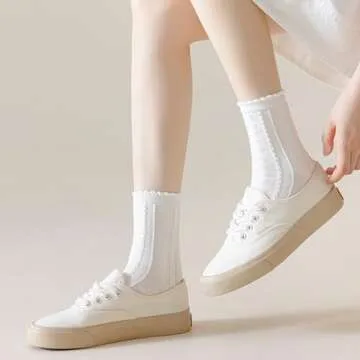 albagu Womens Crew Socks Cotton Casual Socks for Women Cute Floral Girls White Ankle Socks 5 Pack