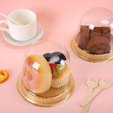 Whaline 50 Sets Disposable Individual Charcuterie Cup Set Clear Plastic Cupcake Container with Mini Wooden Spork Rope for Graduation Dessert Display Charcuterie Grazing Table Catered Event Wedding