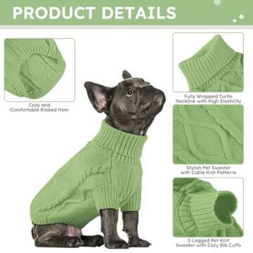 Queenmore Small Dog Pullover Sweater, Cold Weather Cable Knitwear, Classic Turtleneck Thick Warm Clo...
