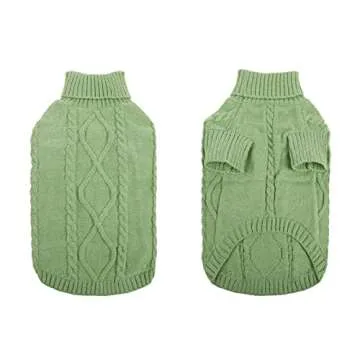 Queenmore Small Dog Pullover Sweater, Cold Weather Cable Knitwear, Classic Turtleneck Thick Warm Clothes for Chihuahua, Bulldog, Dachshund, Pug, Yorkie (Green, X-Small)