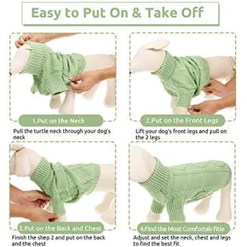 Queenmore Small Dog Pullover Sweater, Cold Weather Cable Knitwear, Classic Turtleneck Thick Warm Clothes for Chihuahua, Bulldog, Dachshund, Pug, Yorkie (Green, X-Small)