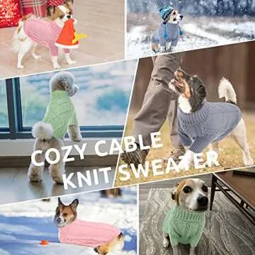 Queenmore Small Dog Pullover Sweater, Cold Weather Cable Knitwear, Classic Turtleneck Thick Warm Clothes for Chihuahua, Bulldog, Dachshund, Pug, Yorkie (Green, X-Small)