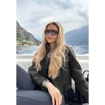 ADE WU Trendy Square Aviator Sunglasses for Women Vintage 70s Fashion Thick Double Bridge Hexagon Tangle Free Aviator Sun Glasses (Tortoise shell/Blue Lens)