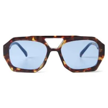 ADE WU Trendy Square Aviator Sunglasses for Women Vintage 70s Fashion Thick Double Bridge Hexagon Tangle Free Aviator Sun Glasses (Tortoise shell/Blue Lens)