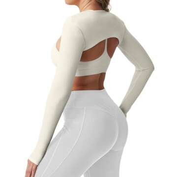 YEOREO Women Crop Top Long Sleeve Bolero Open Front Workout Cropped Shirts Sports Shrug Cream M
