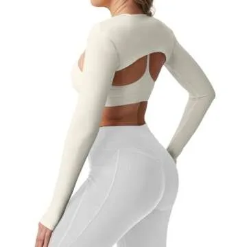 YEOREO Women Crop Top Long Sleeve Bolero Open Front Workout Cropped Shirts Sports Shrug Cream M