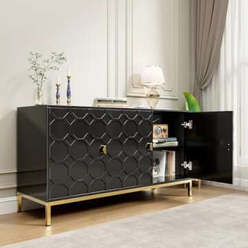 Boyel Living Sideboard Cabinet, Modern Freestanding Storage Cabinet 3-Door Accent Cabinet for Living Room, Hallway, Entryway or Kitchen (Black)