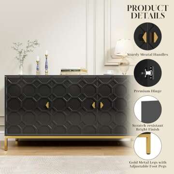 Boyel Living Sideboard Cabinet, Modern Freestanding Storage Cabinet 3-Door Accent Cabinet for Living Room, Hallway, Entryway or Kitchen (Black)