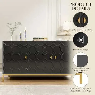 Boyel Living Sideboard Cabinet, Modern Freestanding Storage Cabinet 3-Door Accent Cabinet for Living Room, Hallway, Entryway or Kitchen (Black)