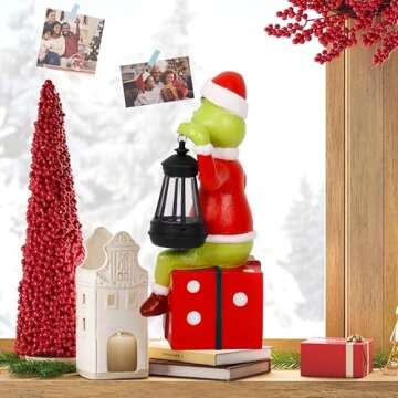 Christmas Decoration Solar Garden Statue Figurine with Light Décor for Outdoor Indoor Home Patio Porch(Style 1)