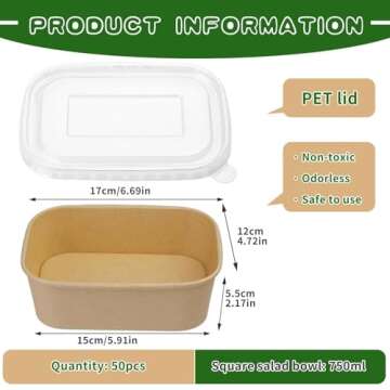 Fniiva 50 Pack 25 oz Disposable Food Containers with Lids for Easy Serving