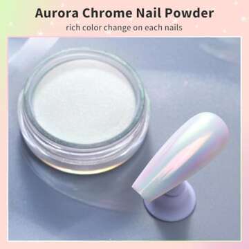 PrettyDiva Aurora Chrome Nail Powder - Iridescent Unicorn Chrome Nail Powder Multi Color Shifting Mo...