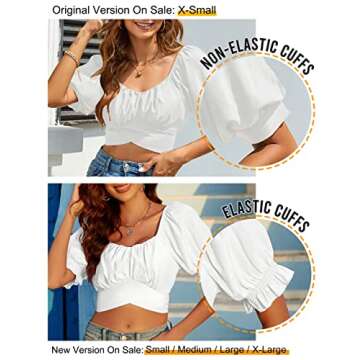 Blooming Jelly Womens Off The Shoulder Crop Tops Sexy Summer Blouses Puff Sleeve Cute Shits (Large, White)