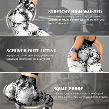 MOHUACHI Tie Dye Seamless Leggings for Women High Waist Yoga Pants, Scrunch Butt Lifting Workout Tights (Tie Dye Black White, Medium)