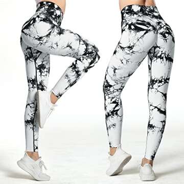 MOHUACHI Tie Dye Seamless Leggings for Women High Waist Yoga Pants, Scrunch Butt Lifting Workout Tights (Tie Dye Black White, Medium)