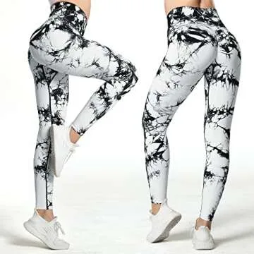MOHUACHI Tie Dye Seamless Leggings for Women High Waist Yoga Pants, Scrunch Butt Lifting Workout Tights (Tie Dye Black White, Medium)