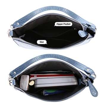 Loiral Small Purse for Women, Retro Classic Tote HandBag Mini Shoulder Bags Crocodile Pattern Clutch with Zipper Closure,Night Blue