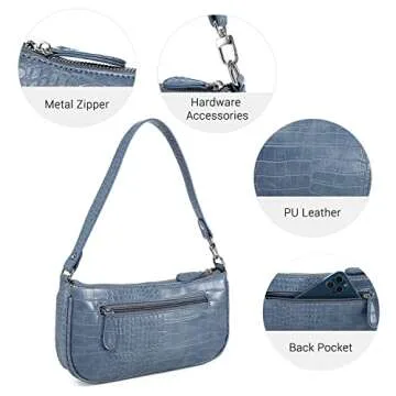 Loiral Small Purse for Women, Retro Classic Tote HandBag Mini Shoulder Bags Crocodile Pattern Clutch with Zipper Closure,Night Blue
