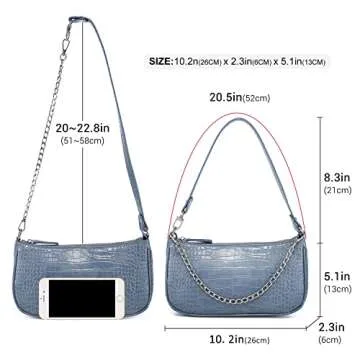 Loiral Small Purse for Women, Retro Classic Tote HandBag Mini Shoulder Bags Crocodile Pattern Clutch with Zipper Closure,Night Blue