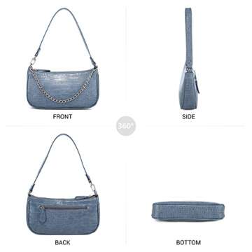 Loiral Small Purse for Women, Retro Classic Tote HandBag Mini Shoulder Bags Crocodile Pattern Clutch with Zipper Closure,Night Blue