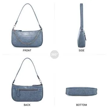 Loiral Small Purse for Women, Retro Classic Tote HandBag Mini Shoulder Bags Crocodile Pattern Clutch with Zipper Closure,Night Blue