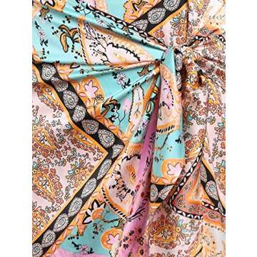 ZAFUL Women's Boho High Waist Midi Skirt Sexy Split Sarong Skirt Bandana Paisley Print Bodycon Skirt