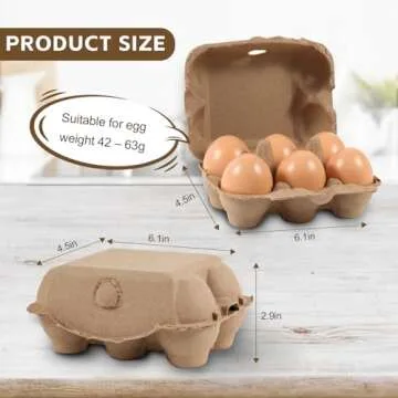 40 Pack Half Dozen Egg Cartons Bulk 6 Count, Empty Natural Paper Pulp Egg Cartons Reusable, Strong S...