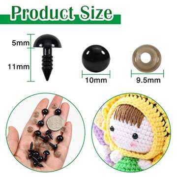 TOAOB 150pcs 10mm Black Plastic Safety Eyes Crafts Safety Eyes with Washers for Stuffed Animals Amig...