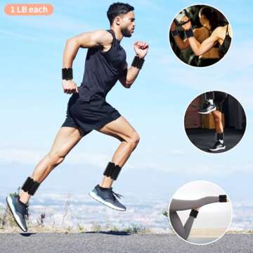 YOVKOK Adjustable Ankle Weights for Women Men,Wrist Weights set for Walking Running,1 Pair (1Lbs Each) Silicone Workout Weights for gym fitness, Jogging,yoga,pilates,strength training,physical therapy (Black)
