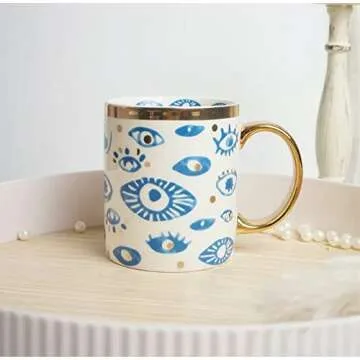 Beccalame Evil Eye Ceramics Coffee Mugs 12oz Perfect for Cappuccino Latte Tea Beer Hot and cold drinks, Coffee Cups for home and office, Microwave and Dishwasher Safe (Eyes)