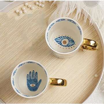 Beccalame Evil Eye Ceramics Coffee Mugs 12oz Perfect for Cappuccino Latte Tea Beer Hot and cold drinks, Coffee Cups for home and office, Microwave and Dishwasher Safe (Eyes)