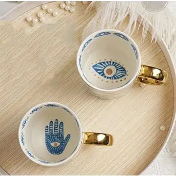 Beccalame Evil Eye Ceramics Coffee Mugs 12oz Perfect for Cappuccino Latte Tea Beer Hot and cold drinks, Coffee Cups for home and office, Microwave and Dishwasher Safe (Eyes)