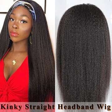 Szphoxer Synthetic Headband Wigs for Black Women Kinky Straight Hair Wigs Yaki Straight Wigs With He...