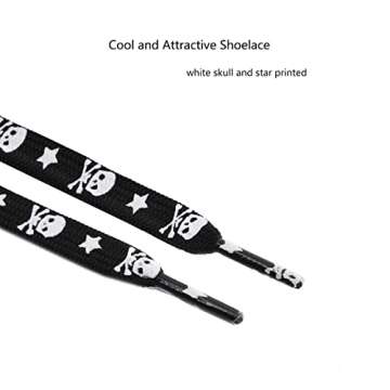 Yichain 48'' Flat Fun Printed Shoe Laces Shoelace for Adults Sneakers，Boots，One Pair Pack (Black...