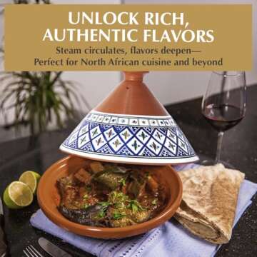 Kamsah Tagine Pot for Flavor Enrichment - Clay Pot for Cooking (12”, 5.5 QT) - Moroccan Ceramic Po...
