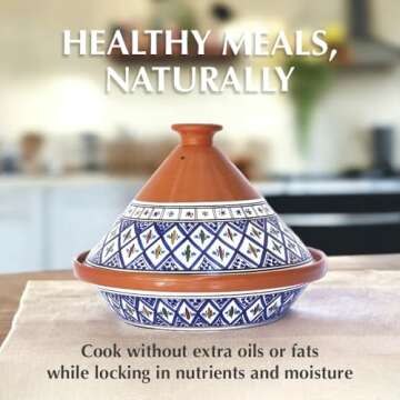 Kamsah Tagine Pot for Flavor Enrichment - Clay Pot for Cooking (12”, 5.5 QT) - Moroccan Ceramic Pots for Cooking with Lid & Serving Bowl - Large Handmade Cookware, Bohemian Blue, Non-Stick, Lead-Free