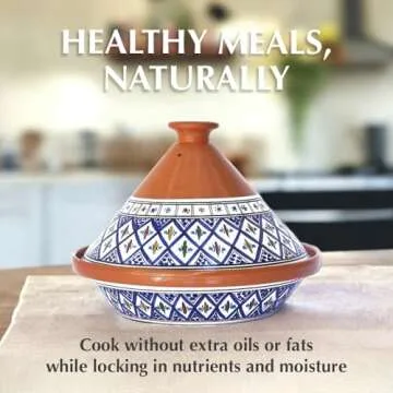 Kamsah Tagine Pot for Flavor Enrichment - Clay Pot for Cooking (12”, 5.5 QT) - Moroccan Ceramic Pots for Cooking with Lid & Serving Bowl - Large Handmade Cookware, Bohemian Blue, Non-Stick, Lead-Free