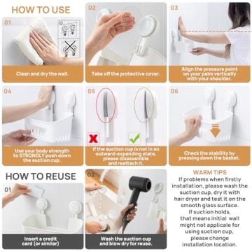 LEVERLOC Shower Caddy Suction Cup Organizer for Bathroom