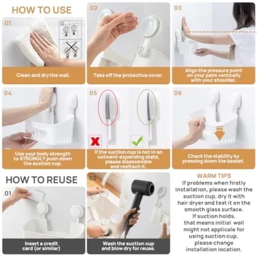 LEVERLOC Shower Caddy Suction Cup Organizer for Bathroom