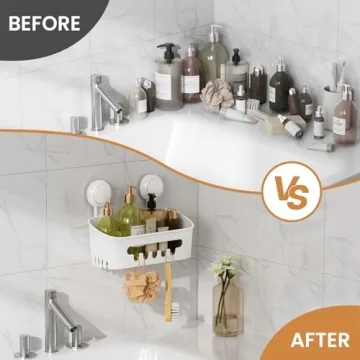 LEVERLOC Shower Caddy Suction Cup Organizer for Bathroom